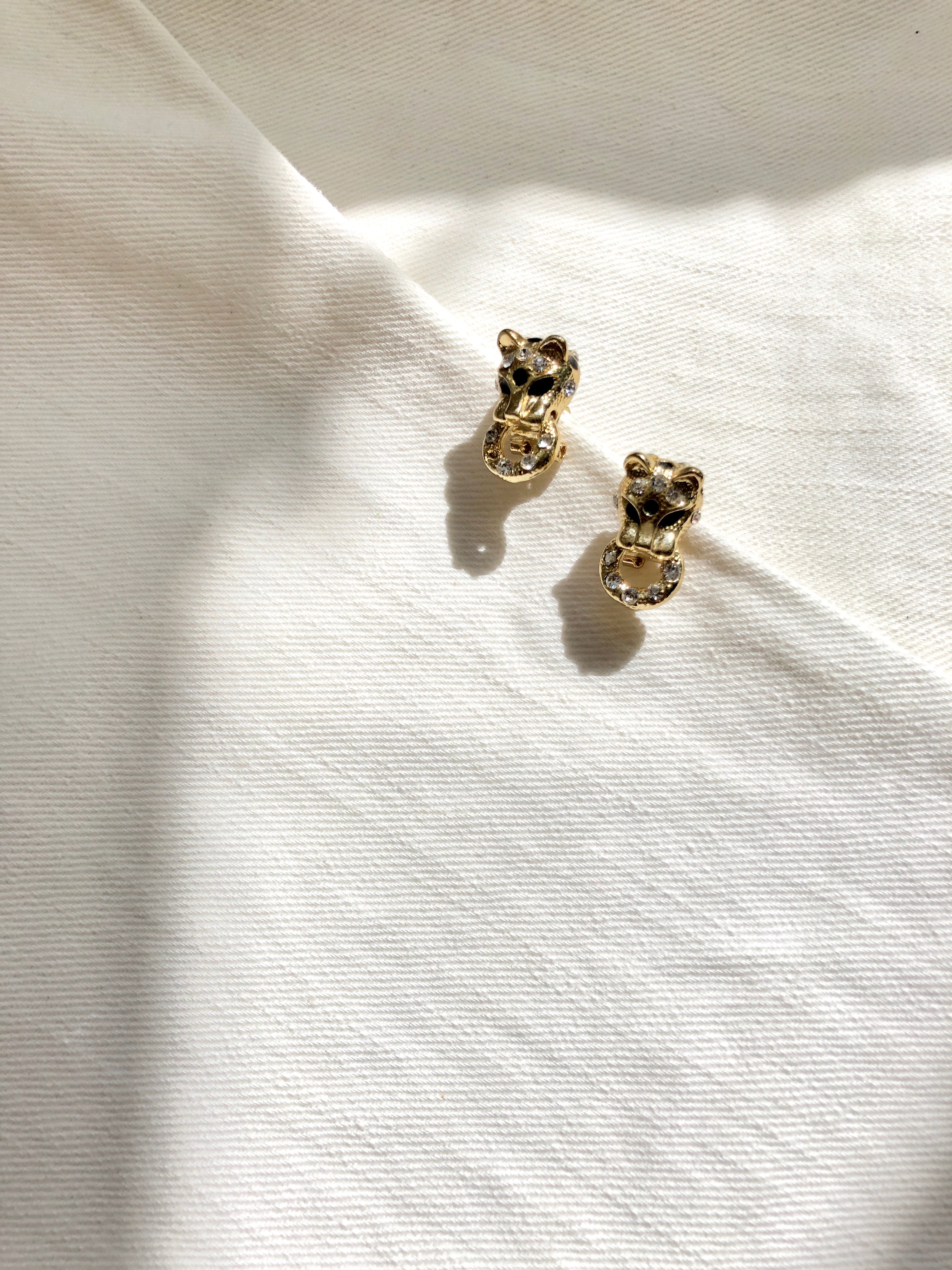 Sparkled Cheetah Door Knocker Gold Plated Earrings