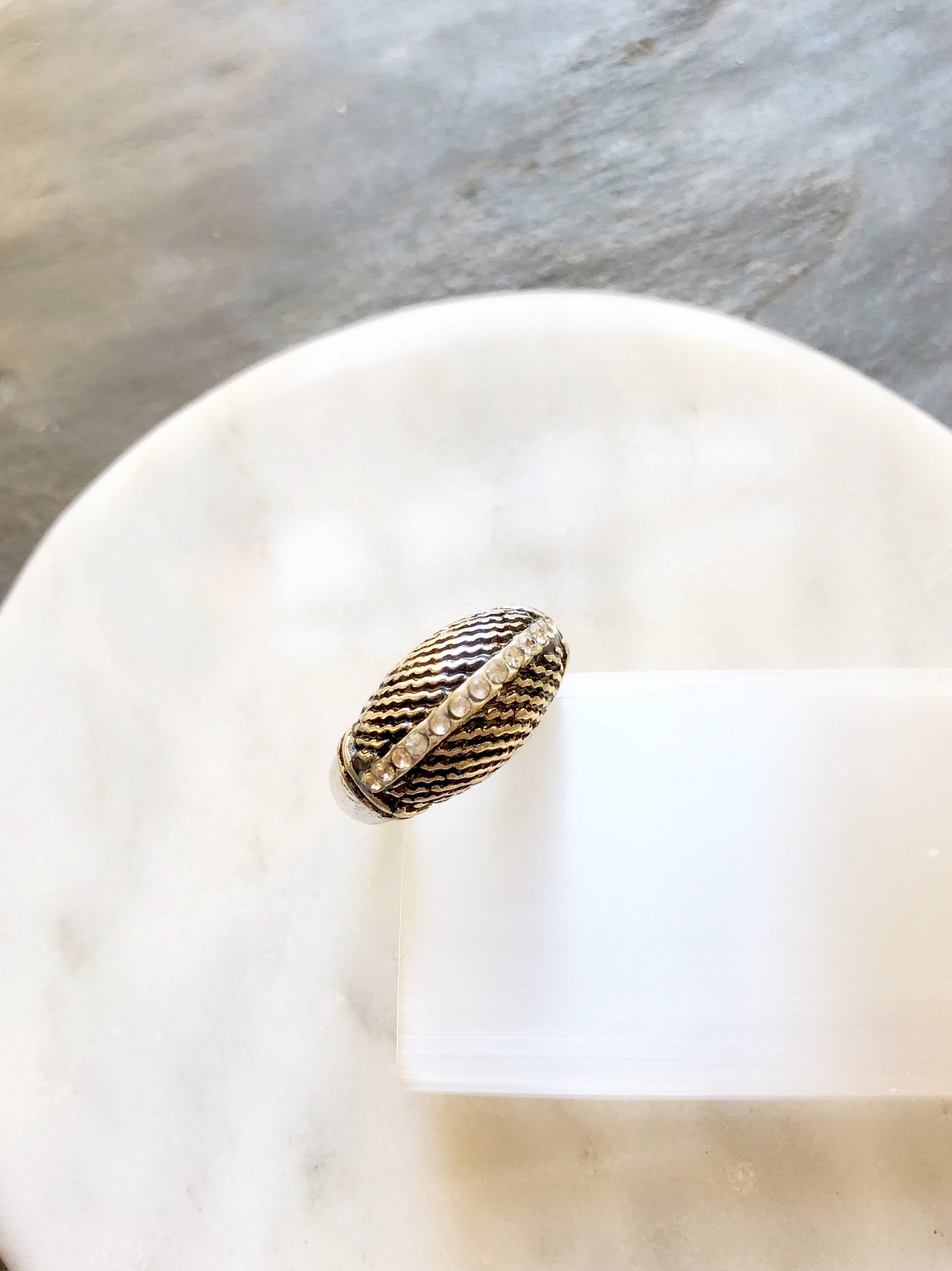 Vintage Texture Silver Dome Croissant  Ring