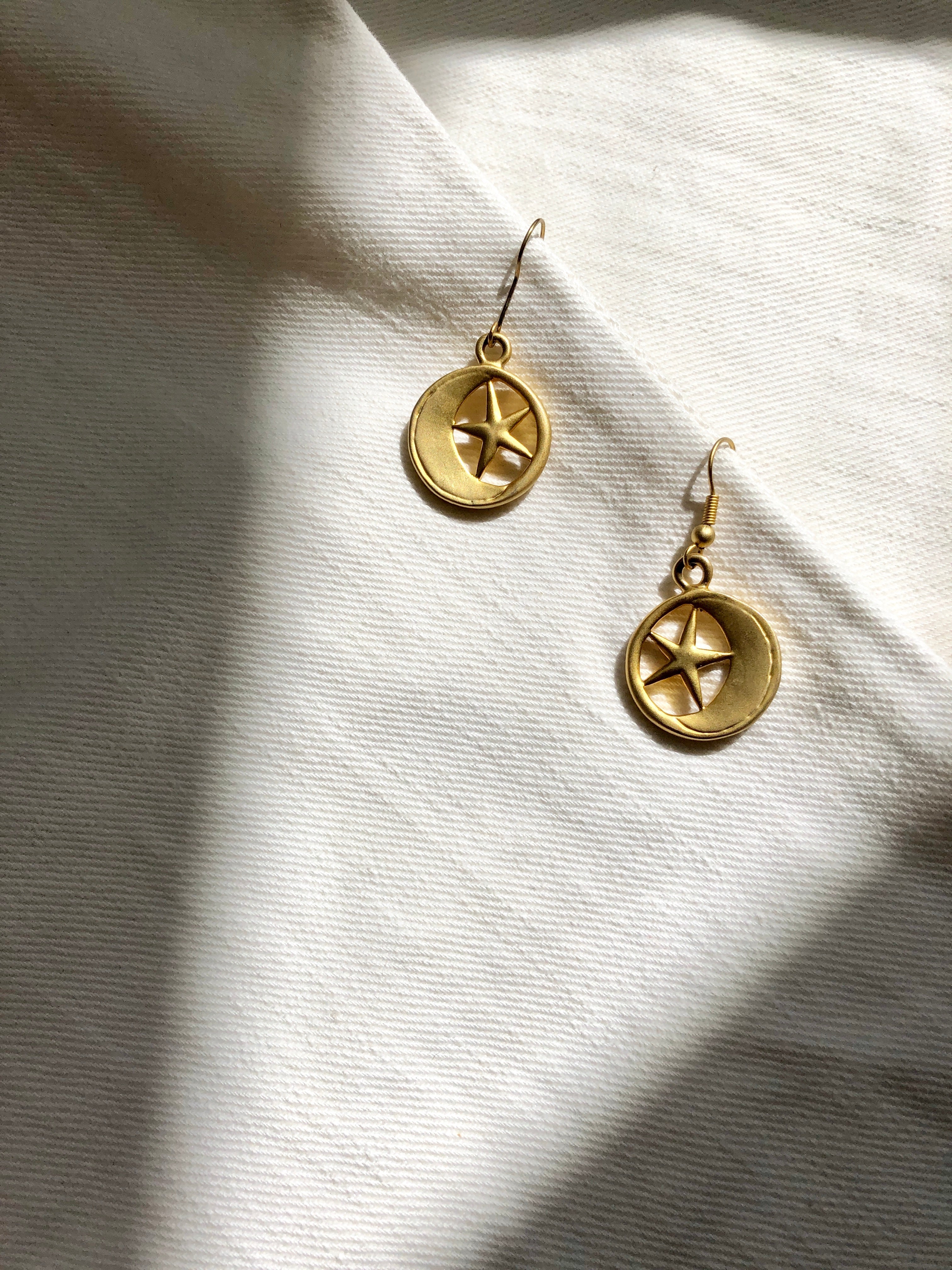 Moon and Star Gold Drop  Earrings