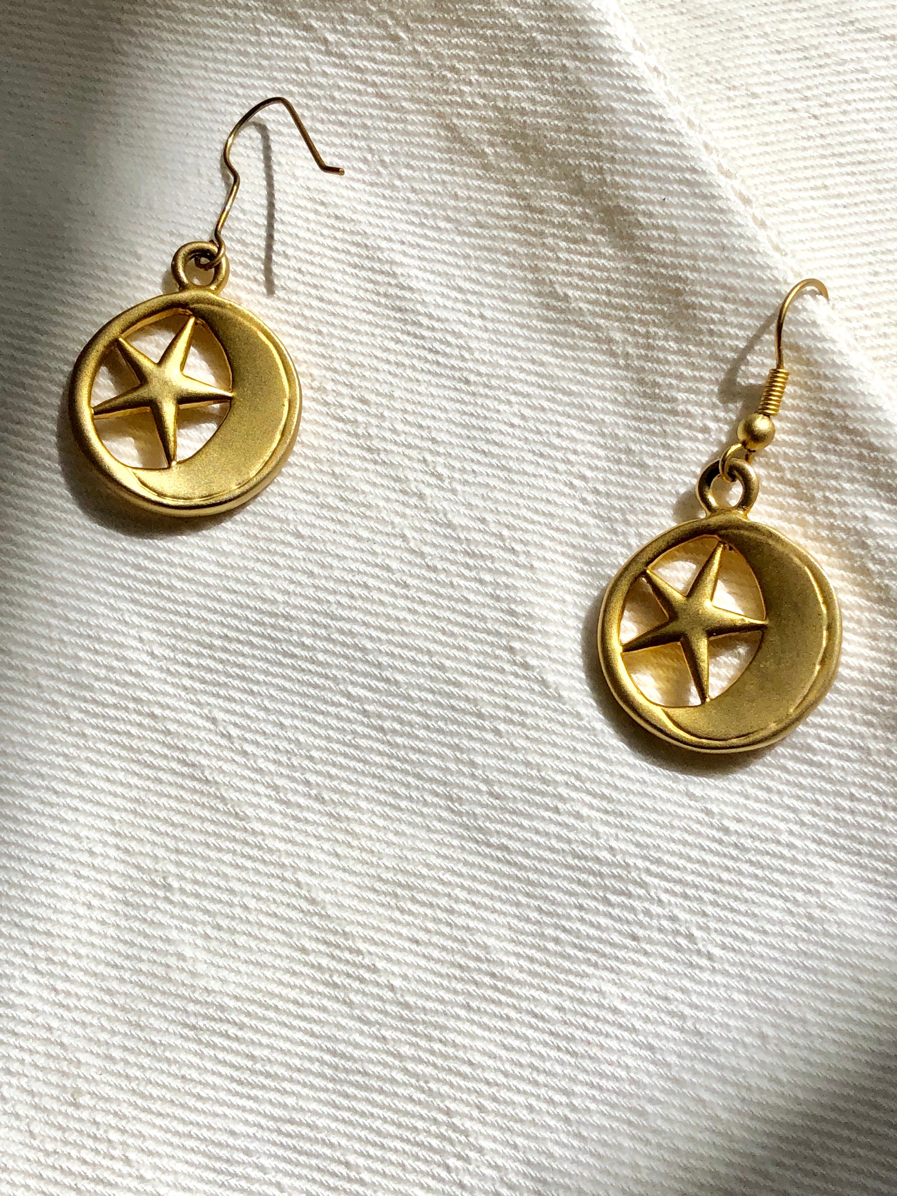Moon and Star Gold Drop  Earrings