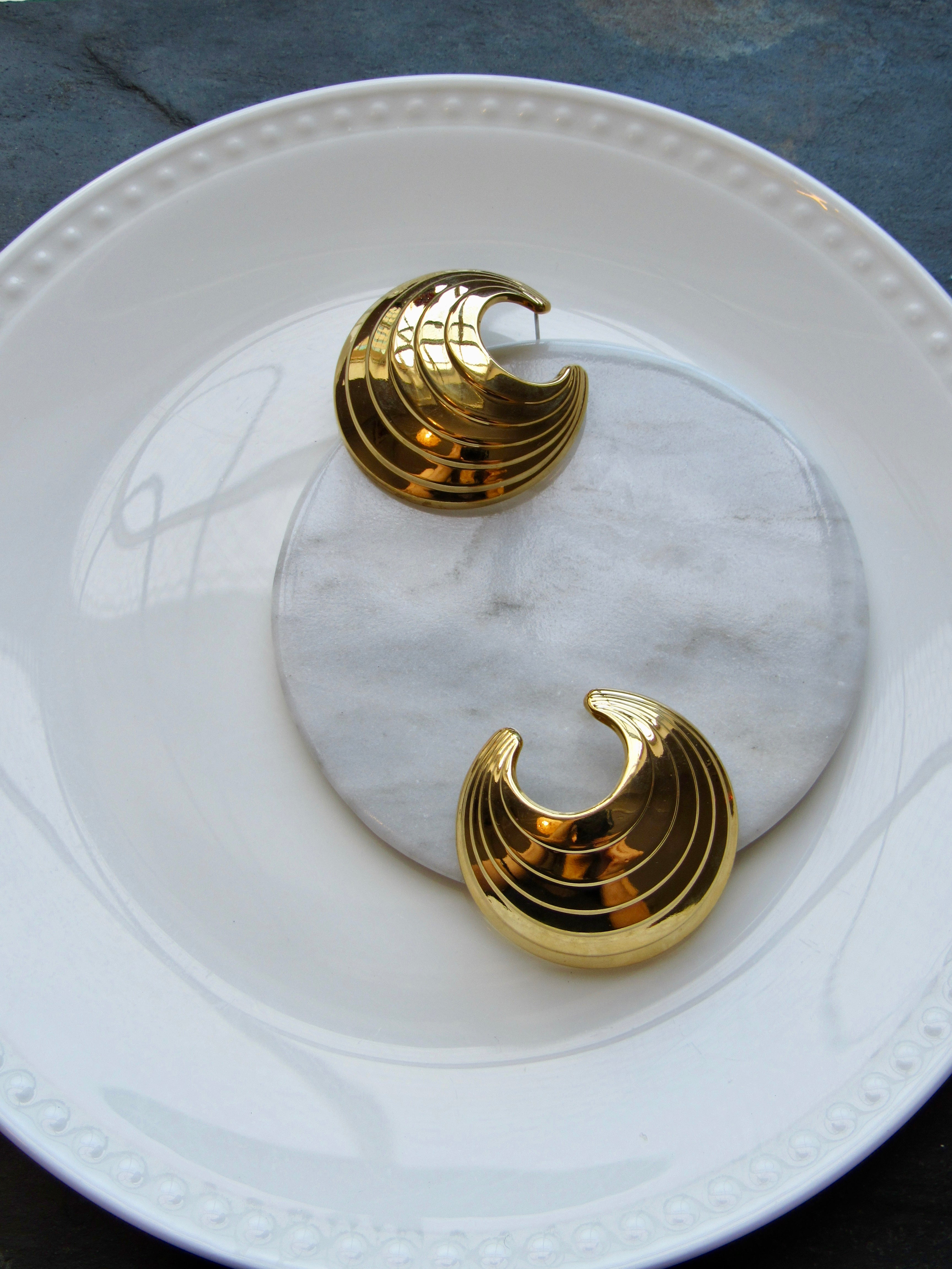 Striped Circle Gold Statement Earrings