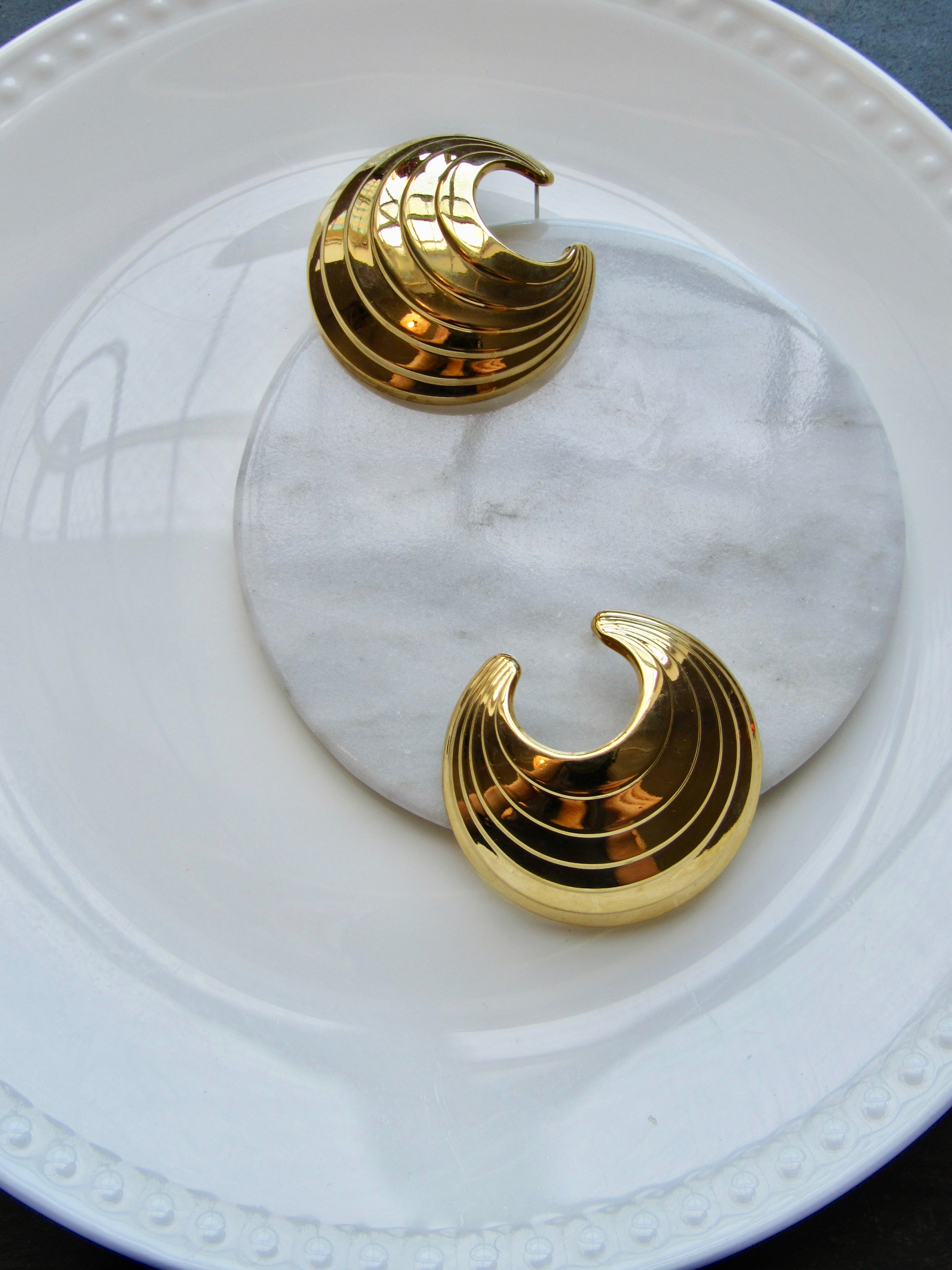 Striped Circle Gold Statement Earrings
