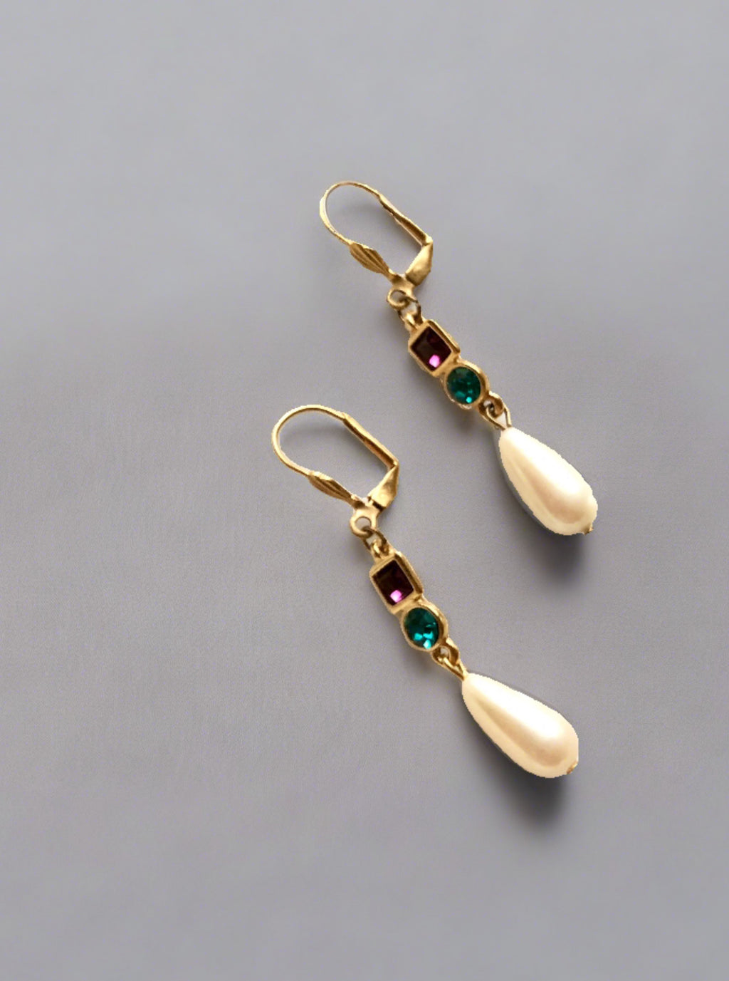 Vintage Multi-Gems Gold Drop Earrings