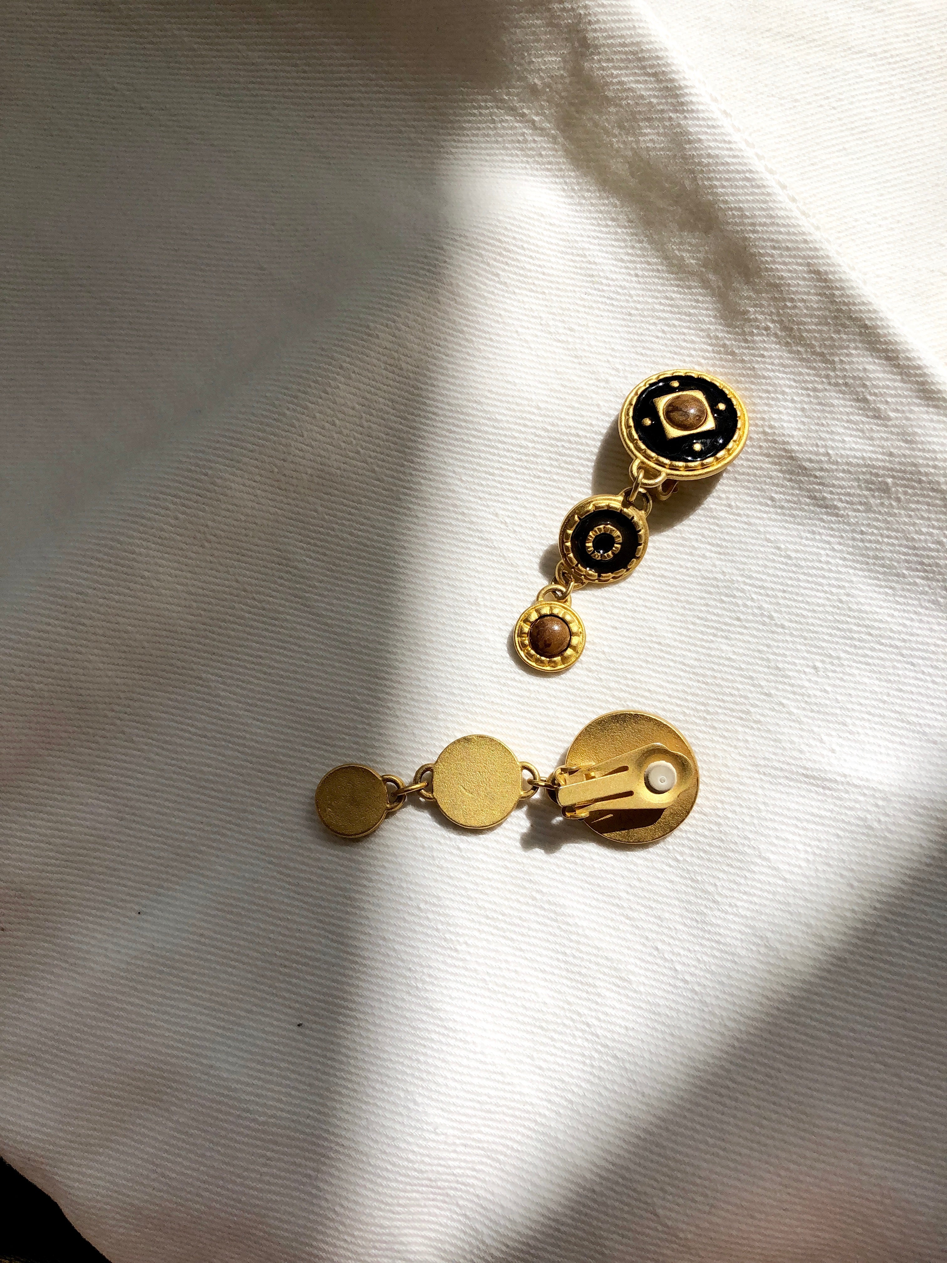 Three Circles Black Gold Dangle Earrings