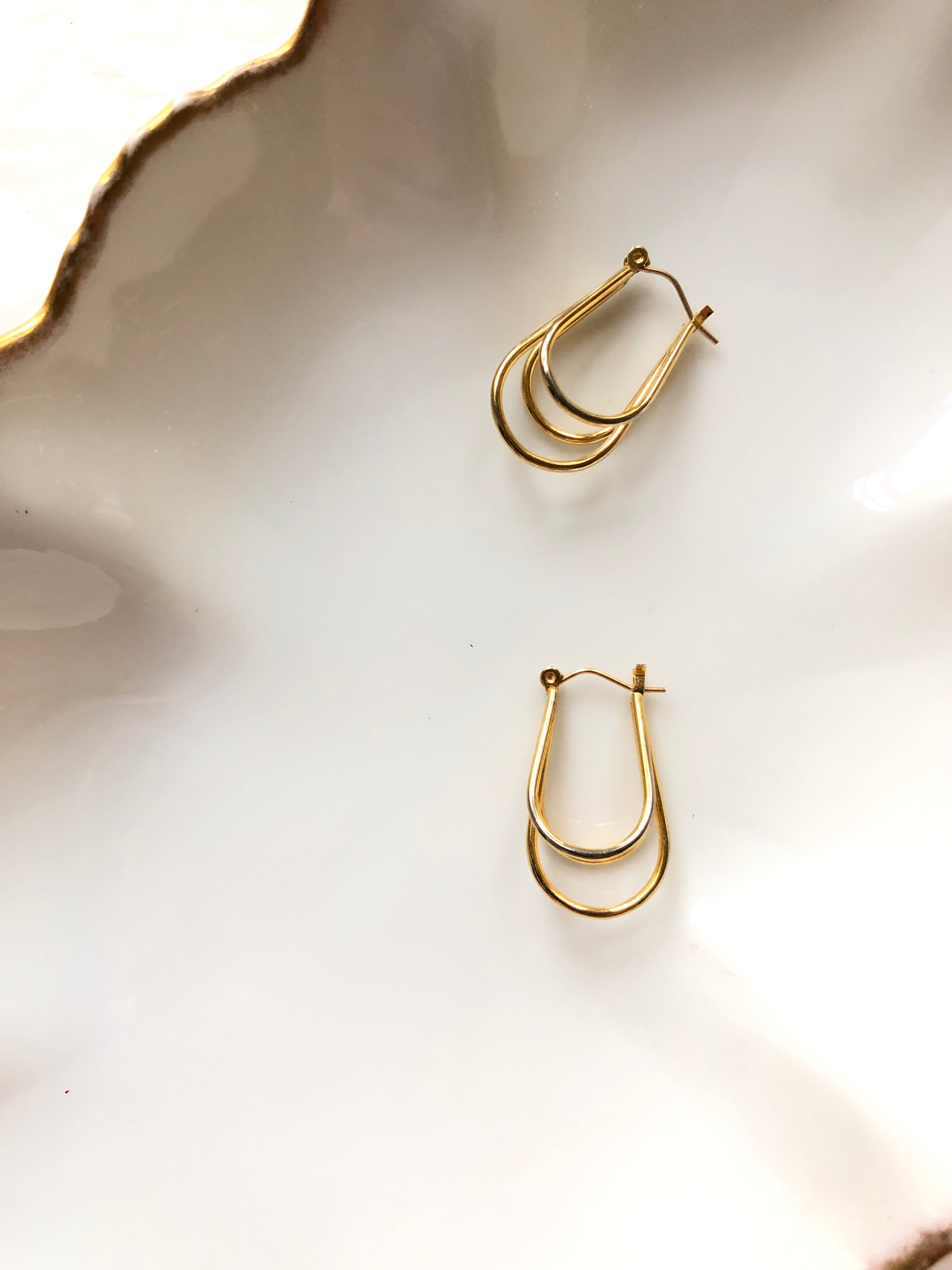 Three Long Rounds Gold Hoop Earrings