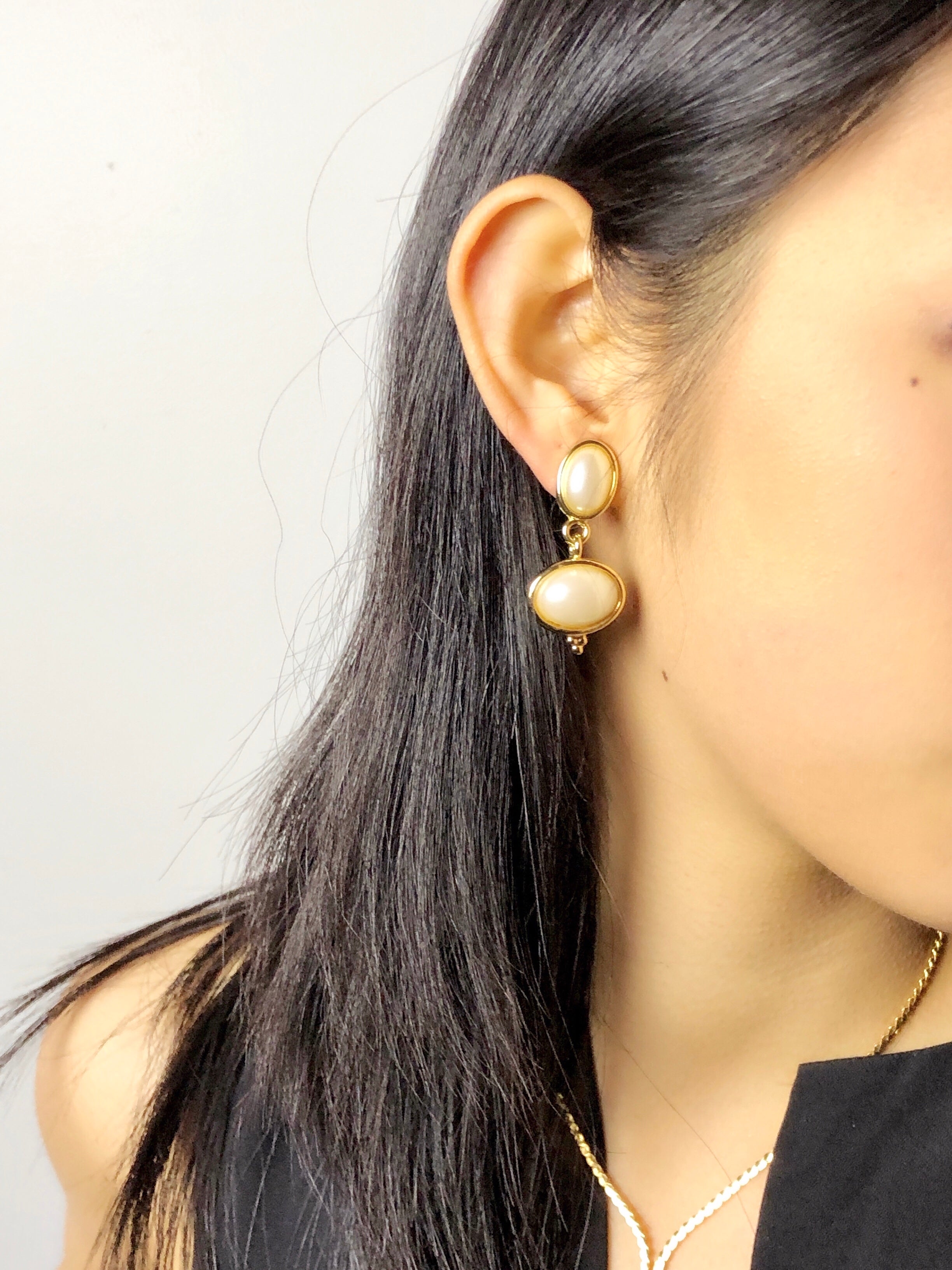 Vintage Pearls Gold Dangle Earrings