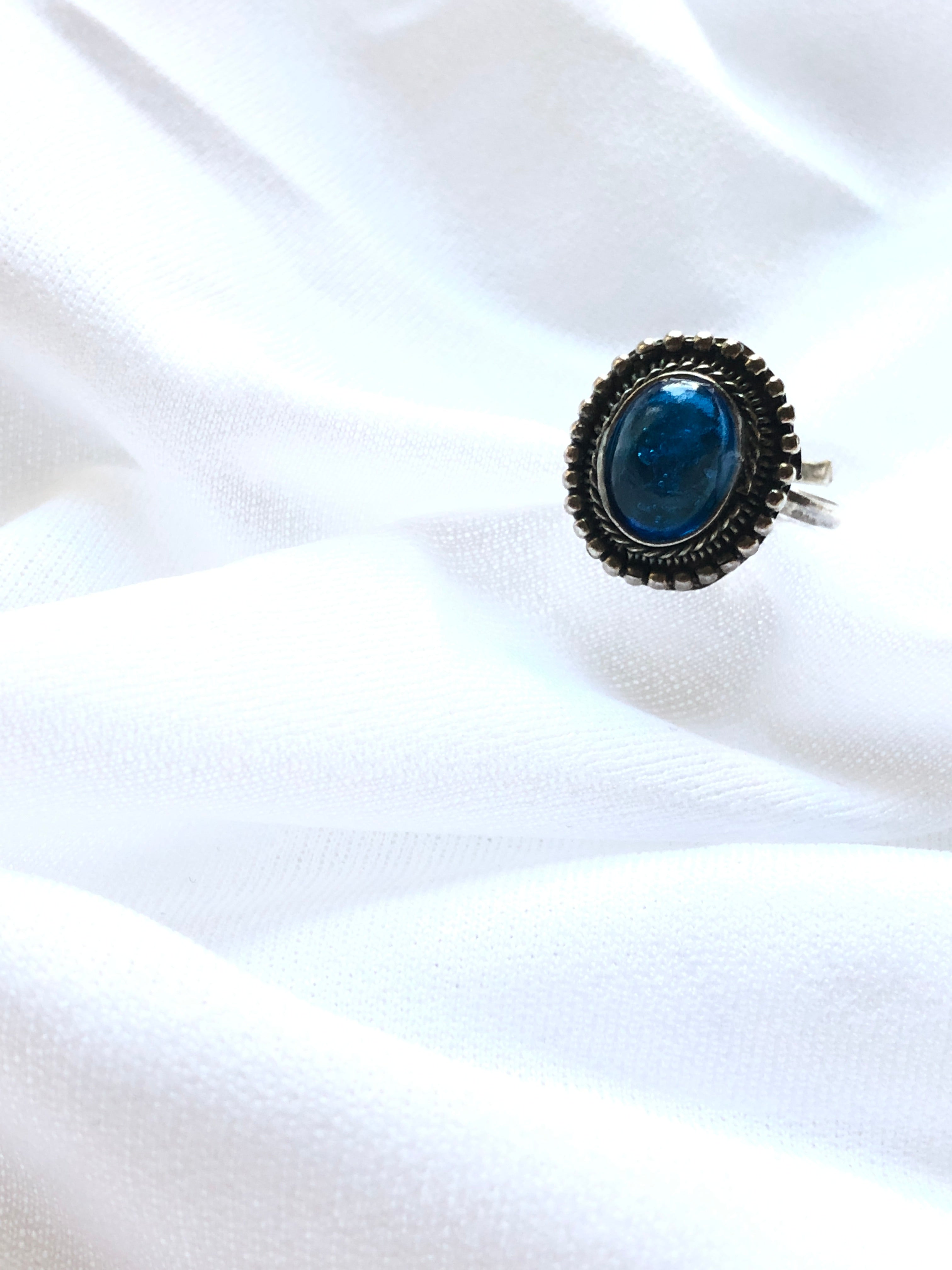Victorian Oval Aqua Blue Sterling Silver Statement Ring