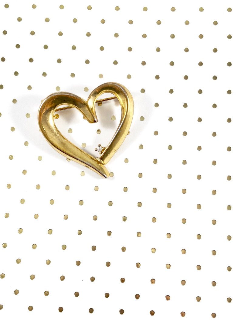 Vintage 80s Gold Heart with Sparkle Brooch