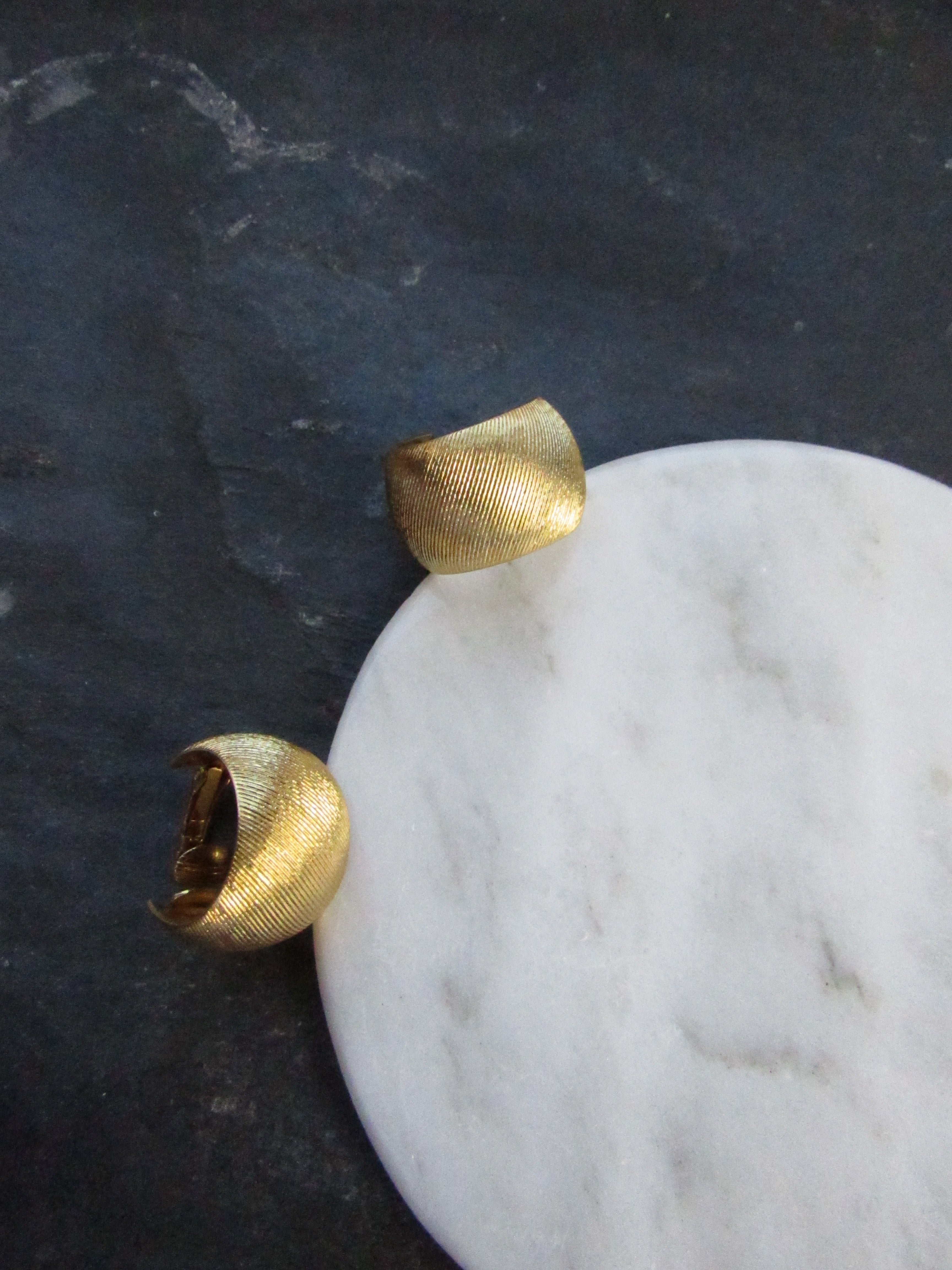 Vintage Matt Gold Textured Clip On Hoop Earrings