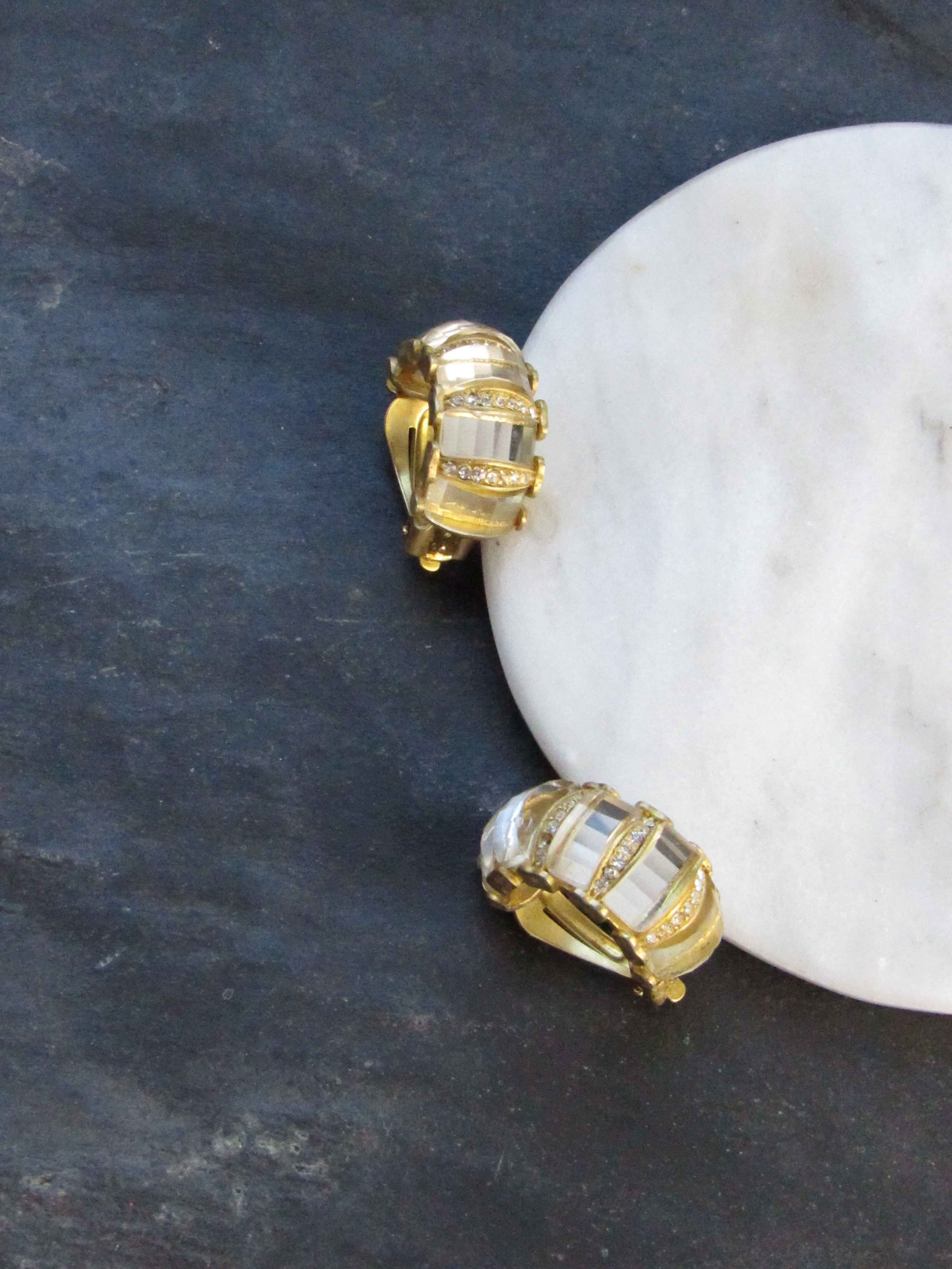 Vintage Baguette & Crystal Ear Clips in Gold