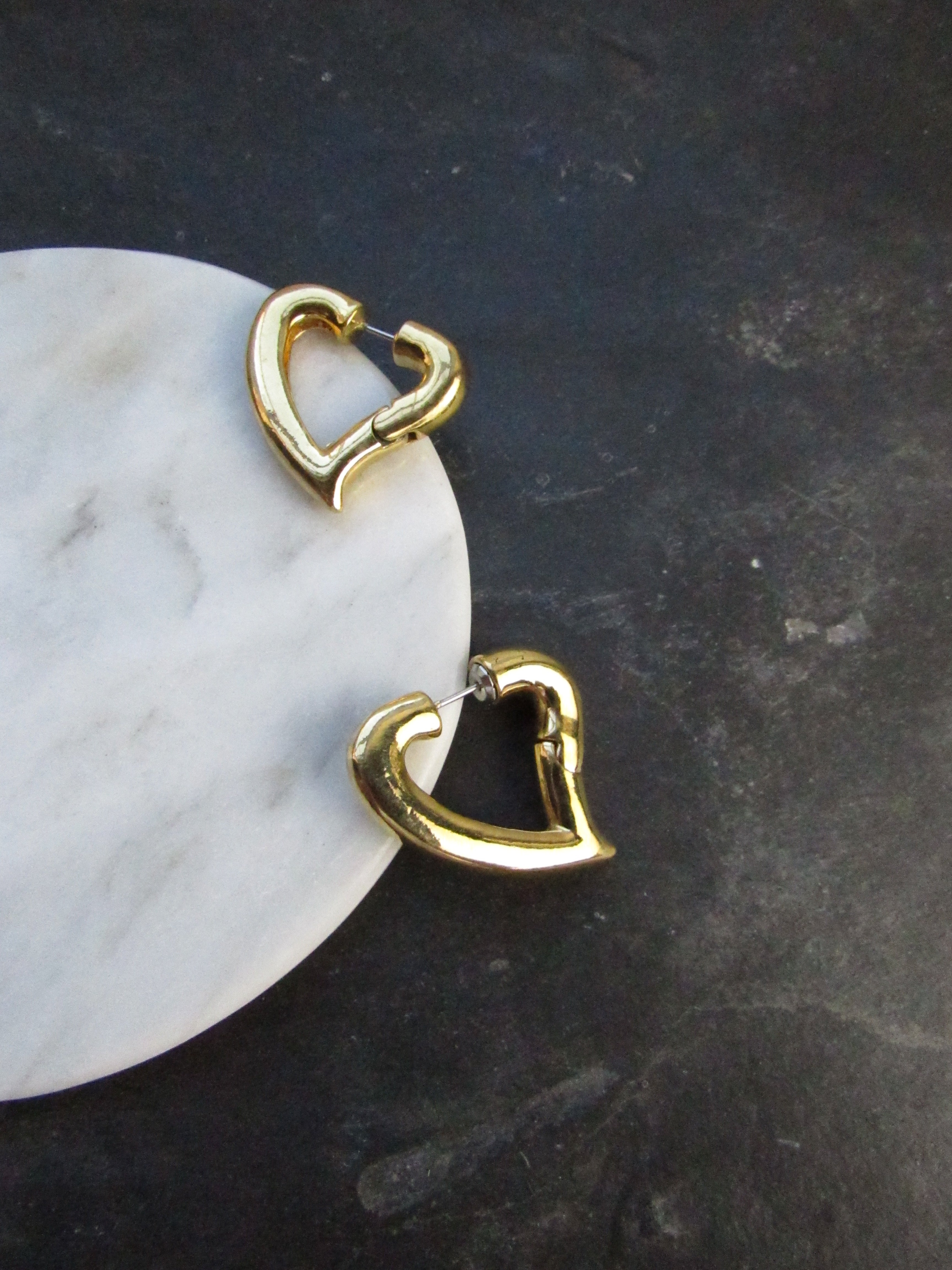 Rounded Heart Gold Hoop Earrings