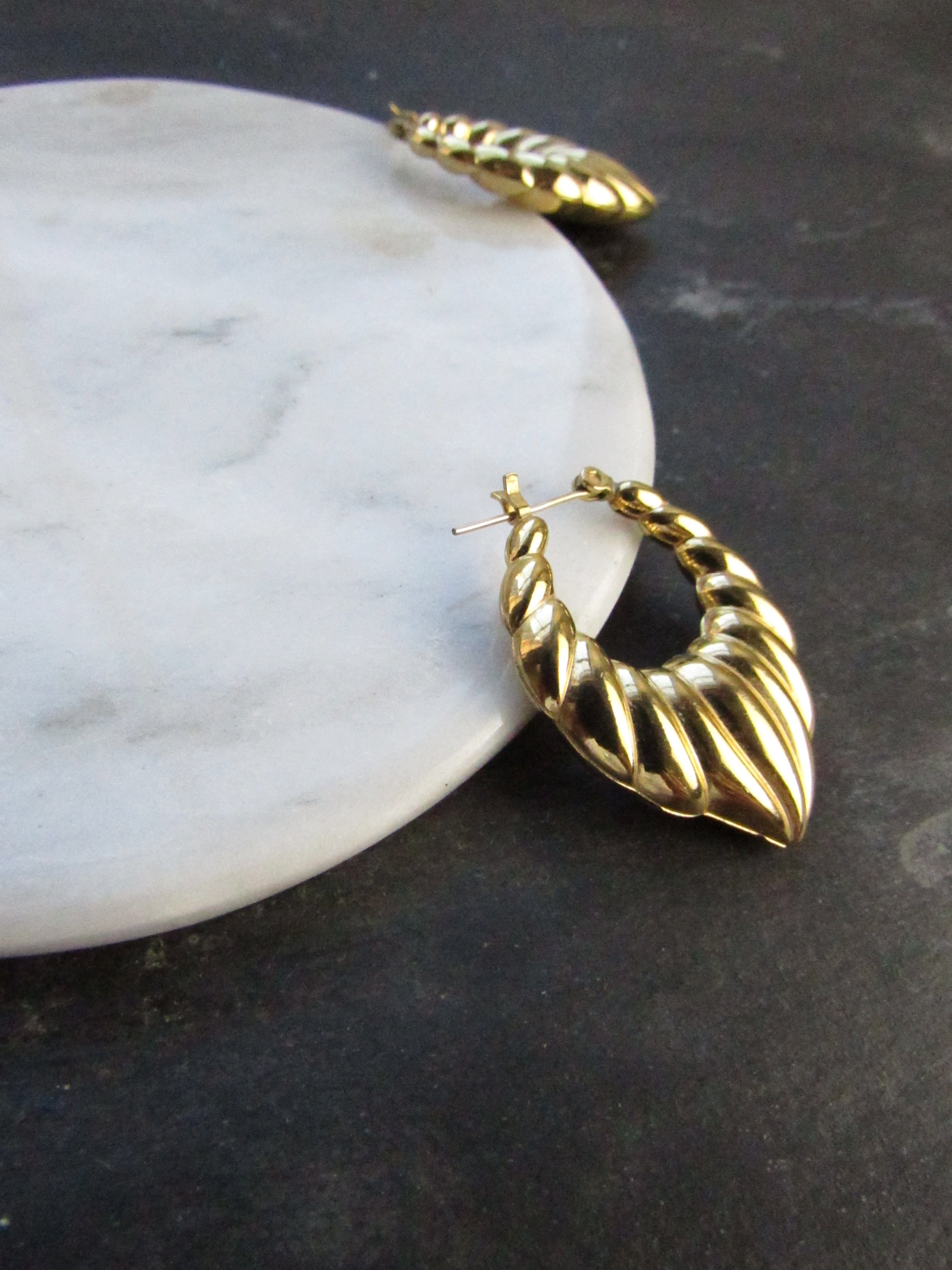 Abstract Feather Gold Hoop Earrings