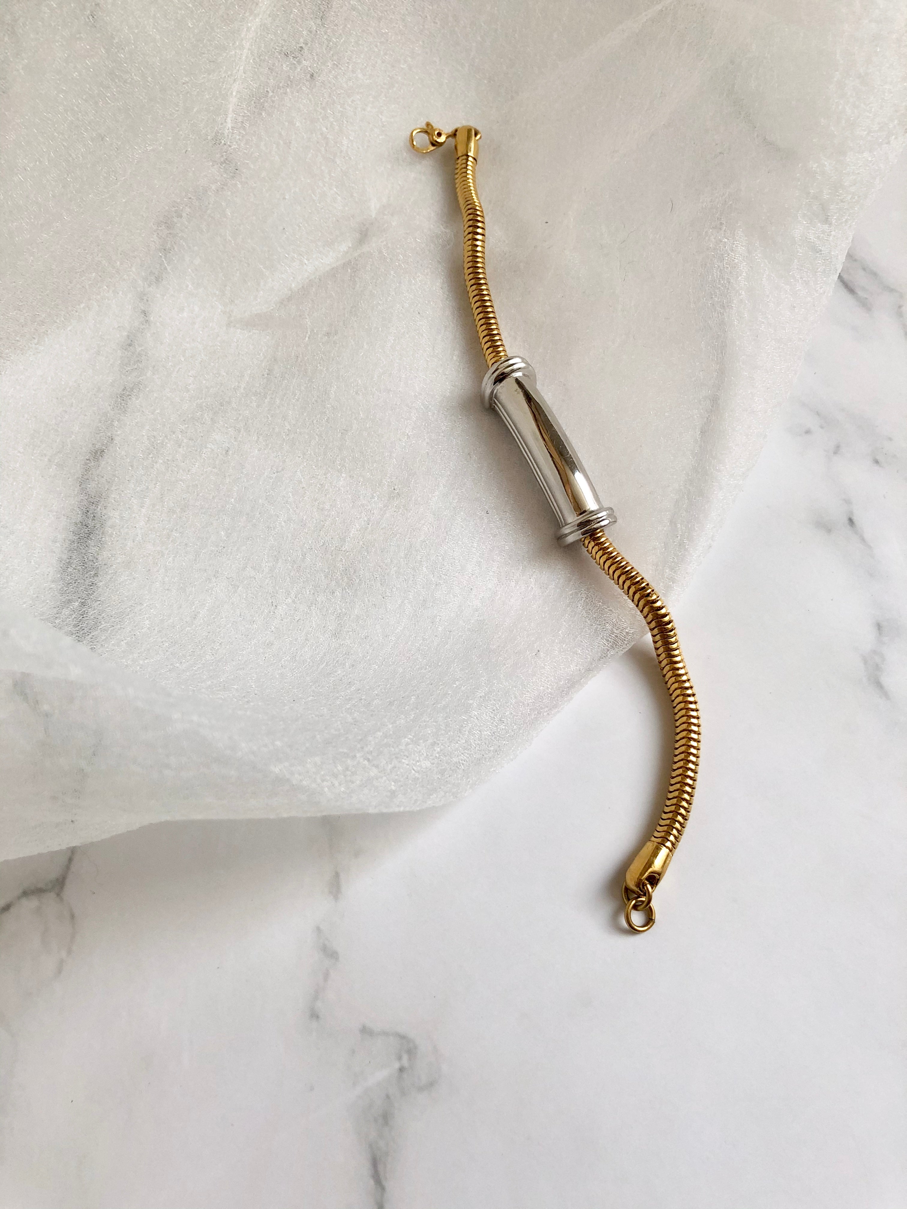 Monet Tube Charm Gold Snake Chain Bracelet