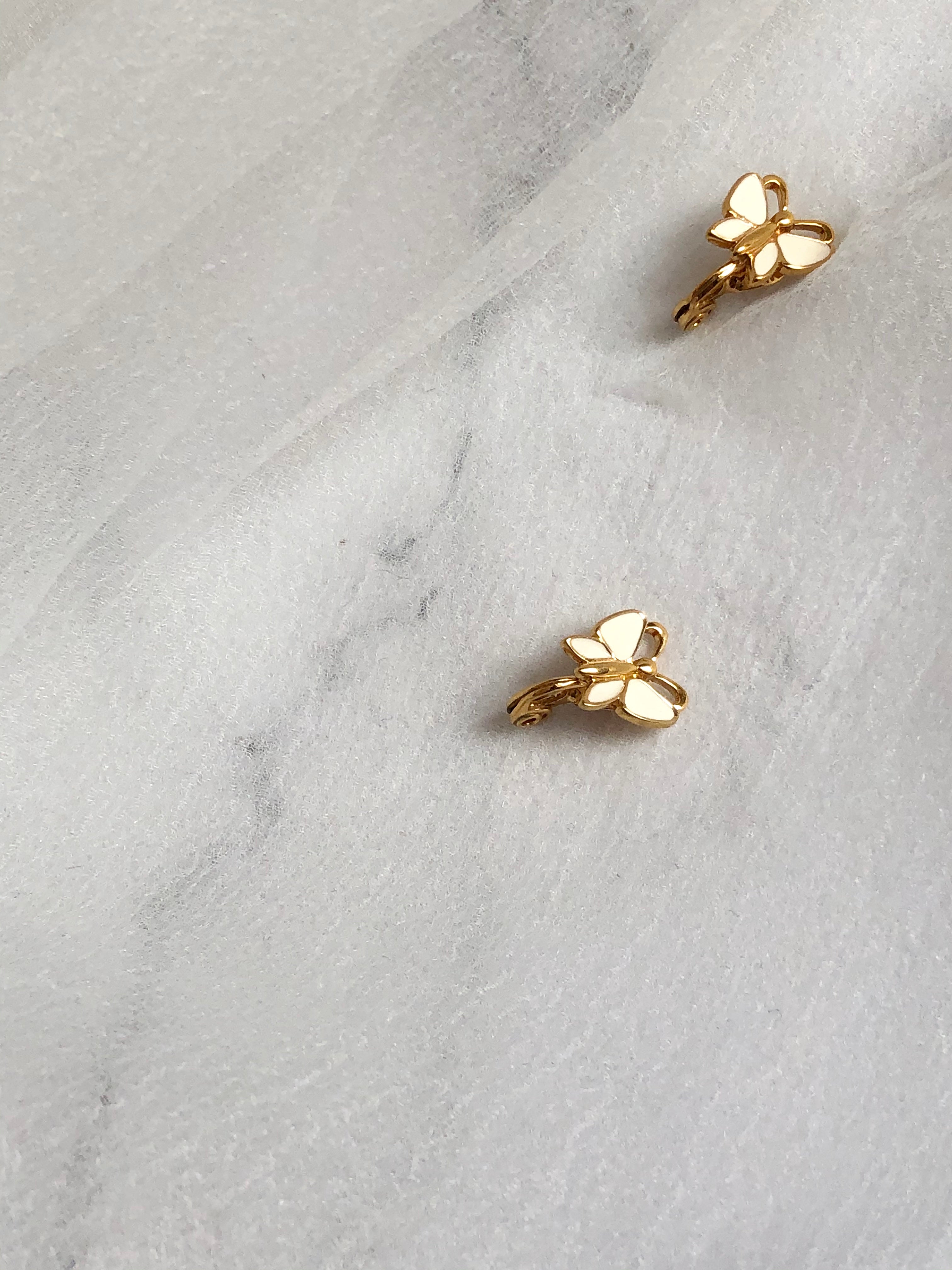 Monet Butterfly White Enamel Gold Clip On Earrings