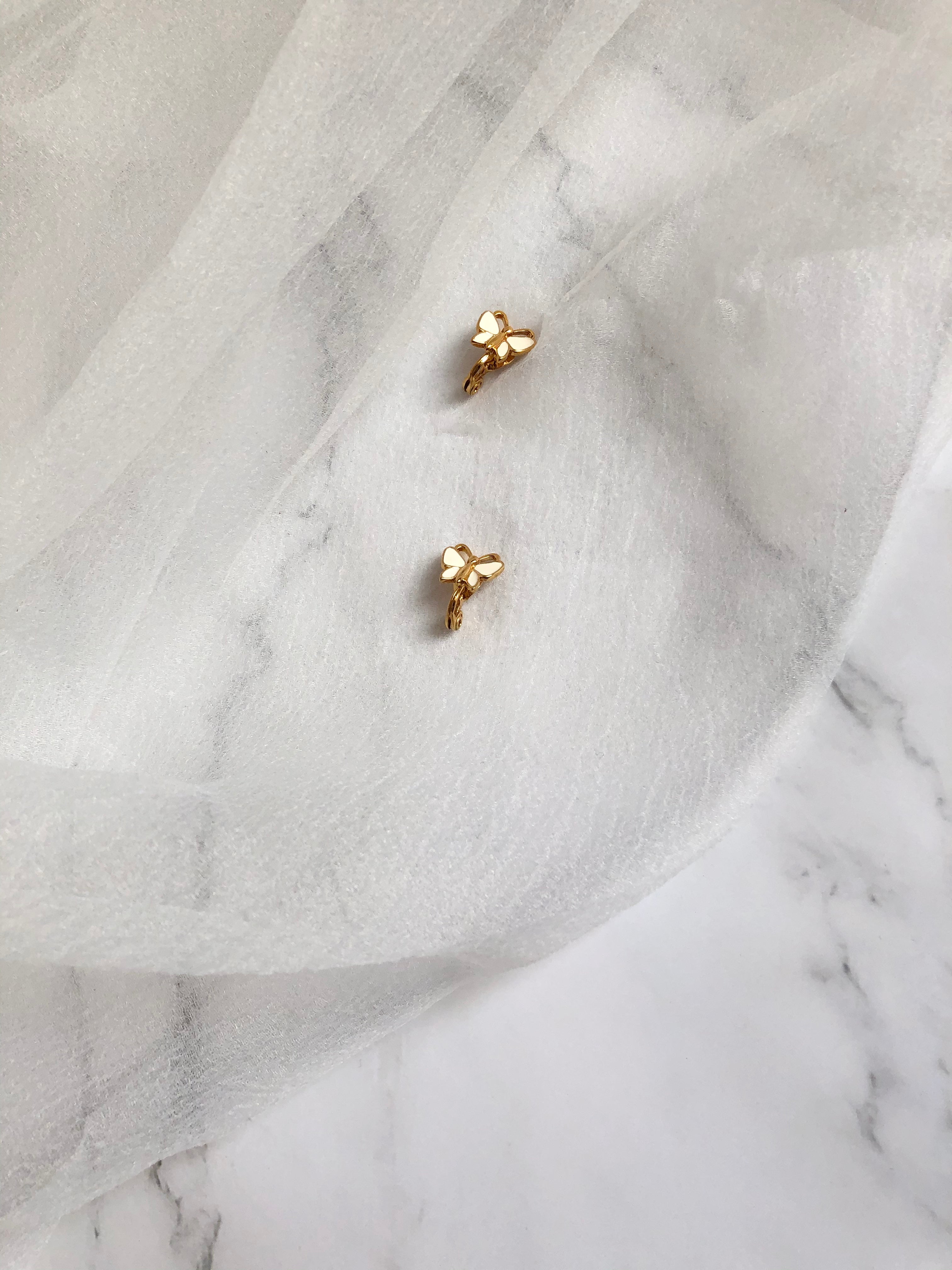 Monet Butterfly White Enamel Gold Clip On Earrings