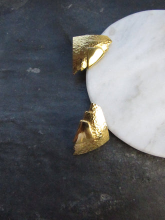Monet Triangle Rugged Shield Gold Pierced Earrings