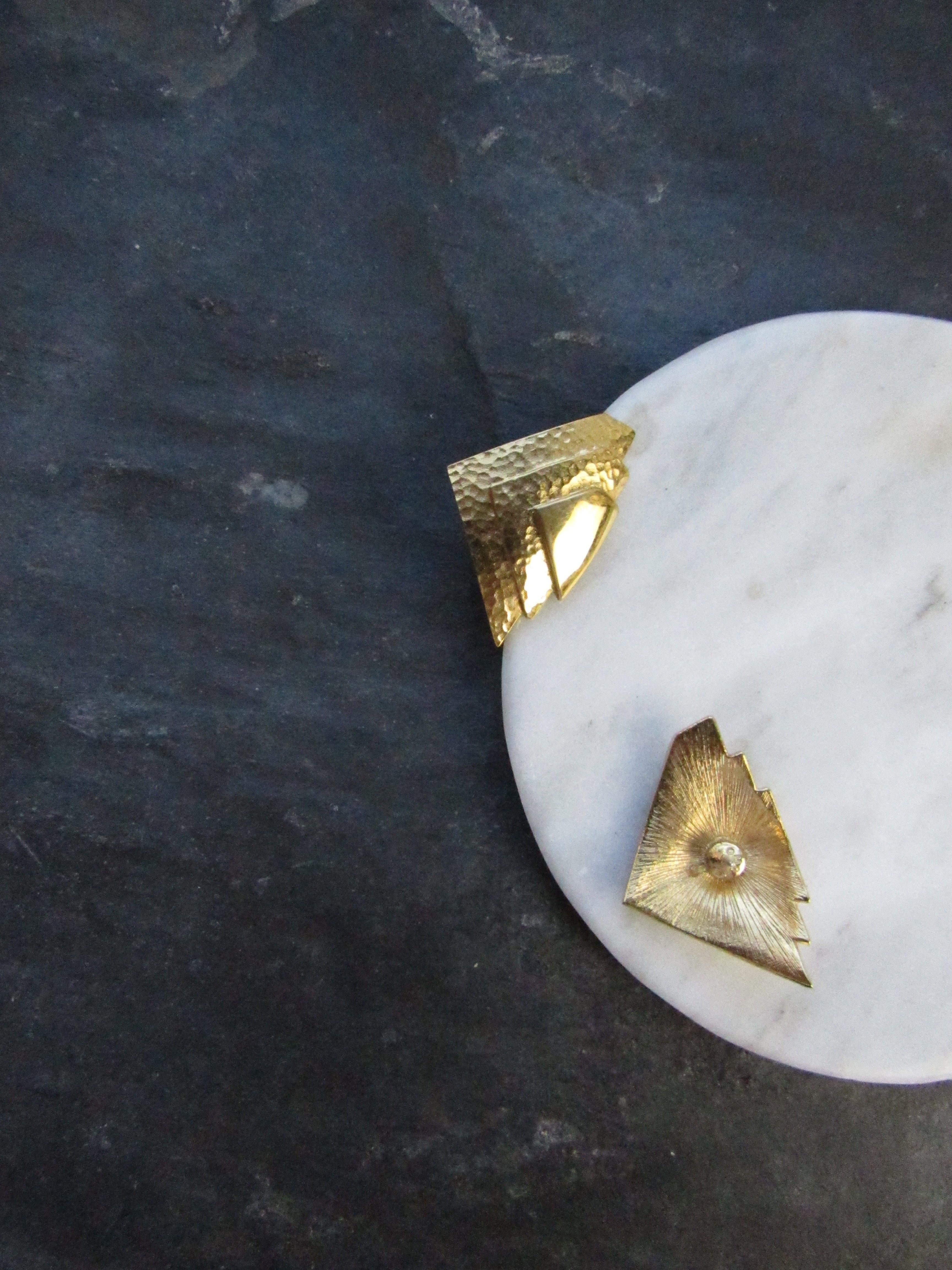 Monet Triangle Rugged Shield Gold Pierced Earrings