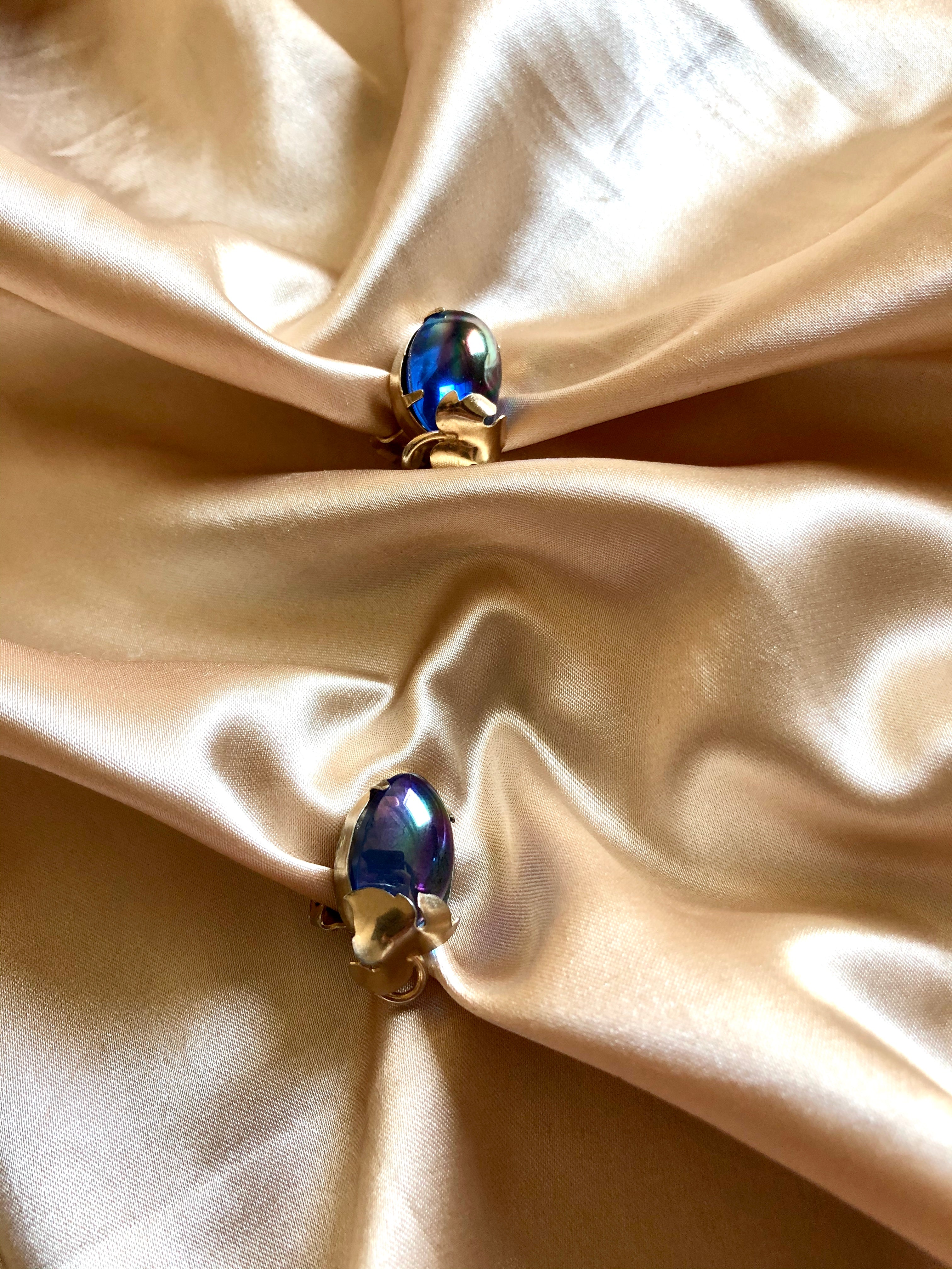 Purple Grape Glass Gold Clip On Earrings
