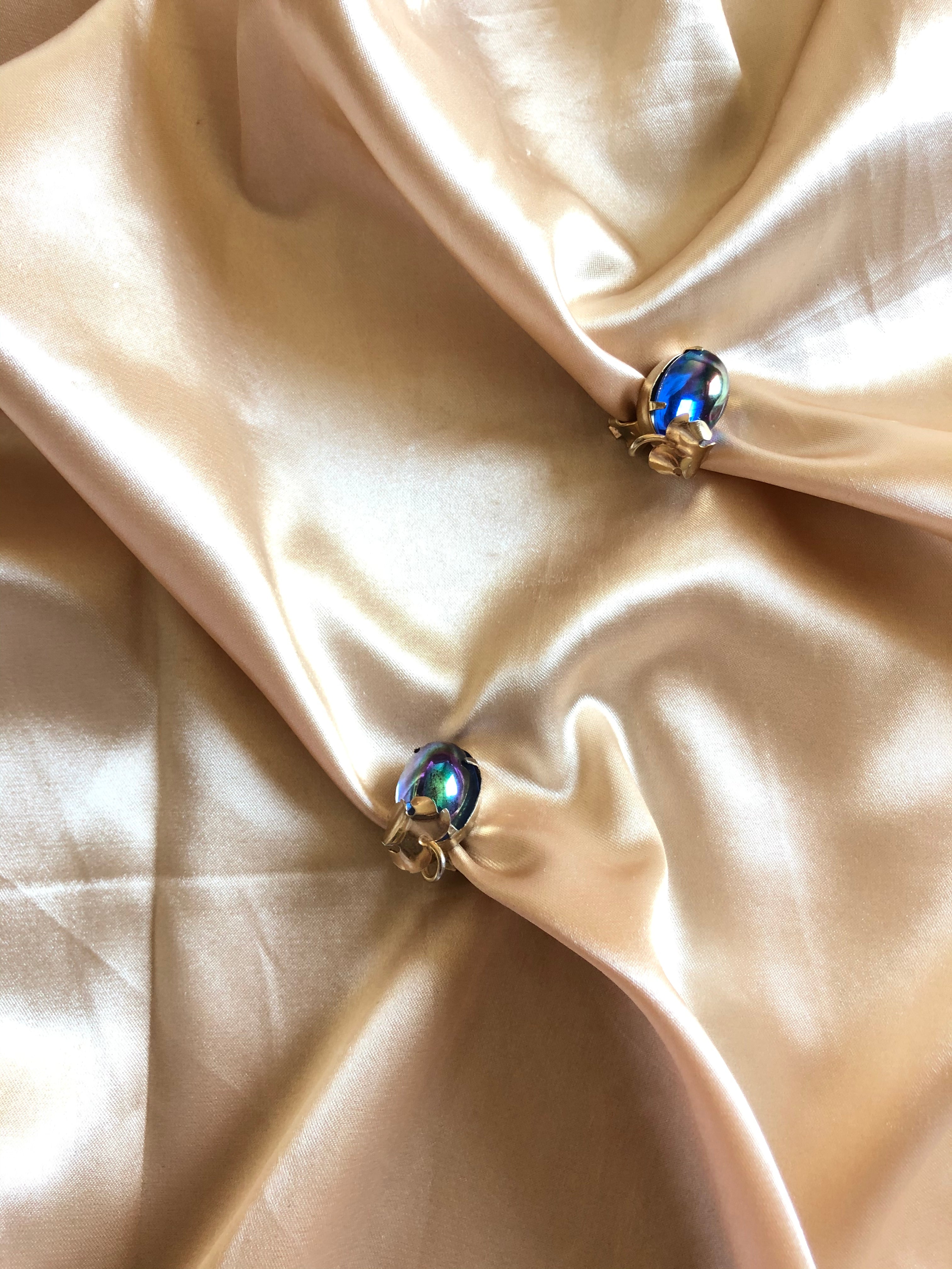 Purple Grape Glass Gold Clip On Earrings