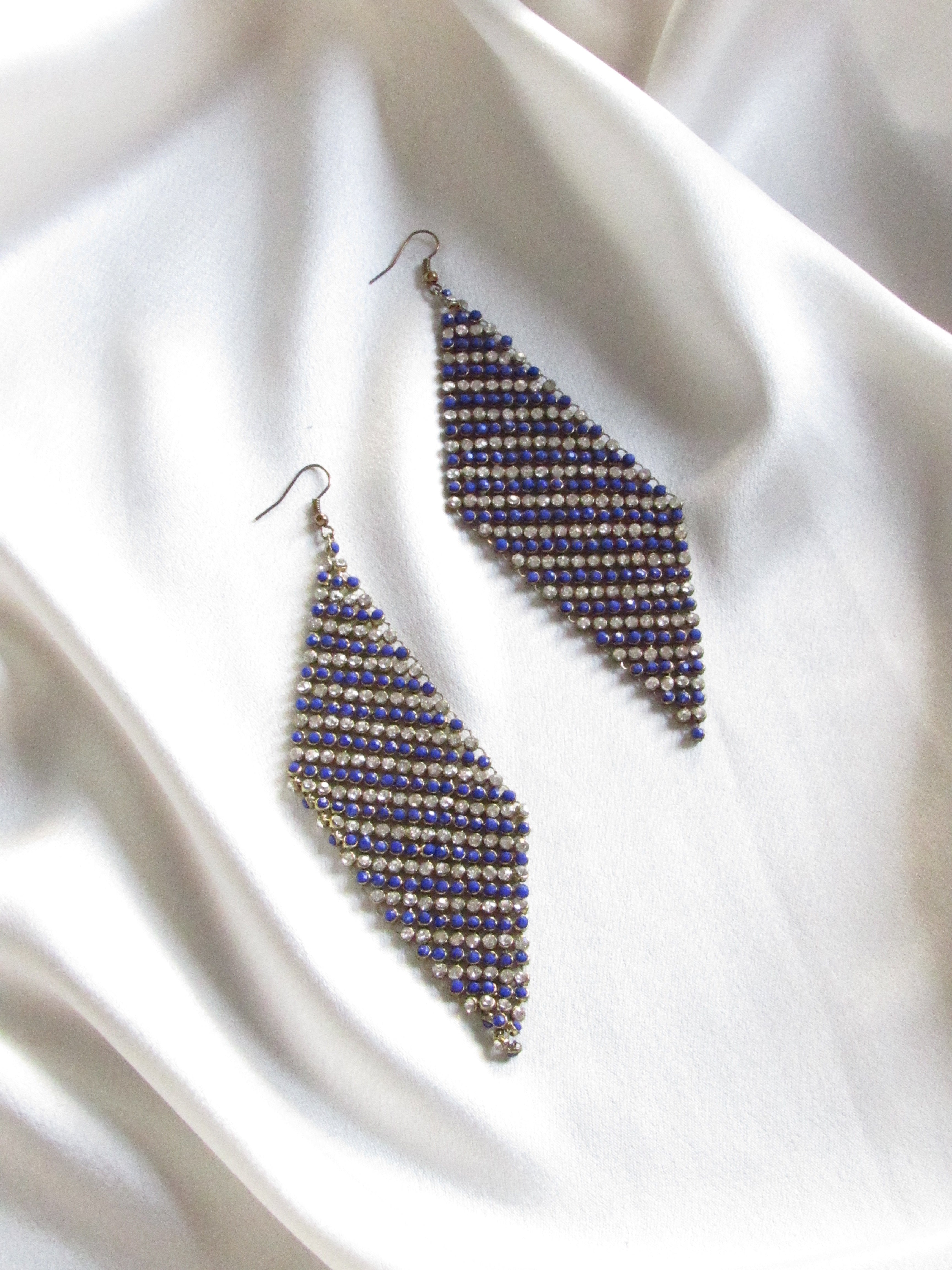 Vintage Blue & White Crystal Chainmail Earrings
