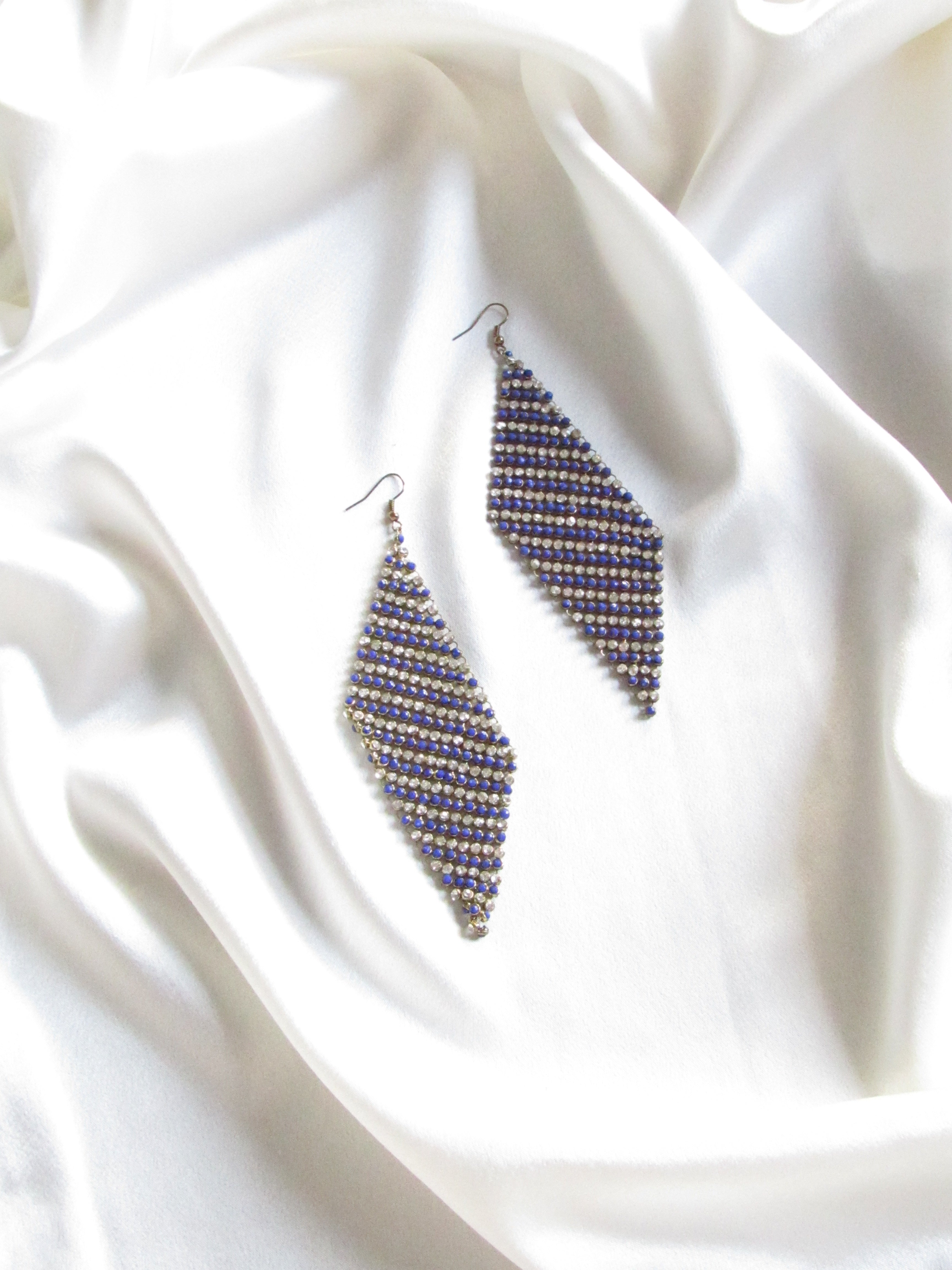 Vintage Blue & White Crystal Chainmail Earrings